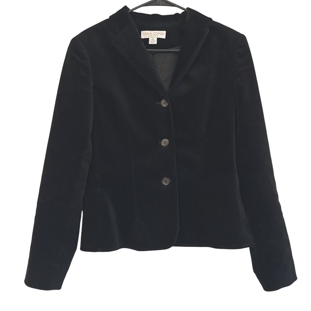 Casual Corner Black Velvet Blazer Sz 6 Jacket Lined Career Office Gothic